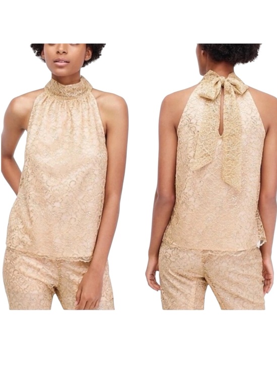 J. Crew Tops - J. CREW Rose Gold Metallic Lace Halter Top Tie Neck Blouse Party Occasion Small